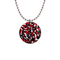 Black Red White Camouflage Pattern 1  Button Necklace by SpinnyChairDesigns