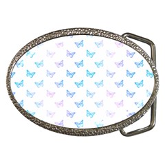 Light Blue Pink Butterflies Pattern Belt Buckles by SpinnyChairDesigns