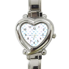 Light Blue Pink Butterflies Pattern Heart Italian Charm Watch by SpinnyChairDesigns