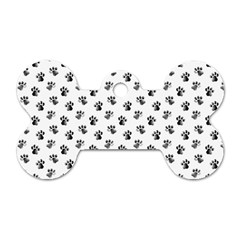 Cat Dog Animal Paw Prints Pattern Black And White Dog Tag Bone (one Side) by SpinnyChairDesigns