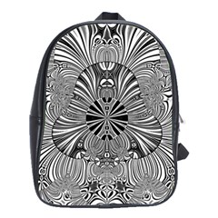 Abstract Art Black And White Floral Intricate Pattern School Bag (large) by SpinnyChairDesigns