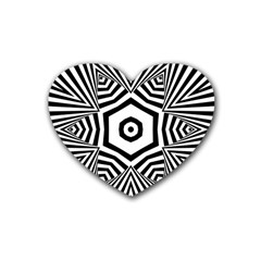 Black And White Line Art Stripes Pattern Heart Coaster (4 Pack)  by SpinnyChairDesigns