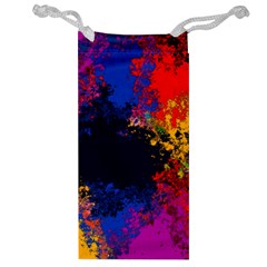 Colorful Paint Splatter Texture Red Black Yellow Blue Jewelry Bag by SpinnyChairDesigns