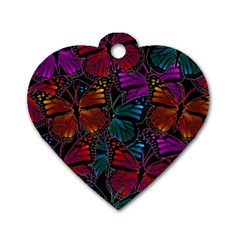 Colorful Monarch Butterfly Pattern Dog Tag Heart (two Sides) by SpinnyChairDesigns