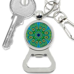 Peacock Mandala Kaleidoscope Arabesque Pattern Bottle Opener Key Chain by SpinnyChairDesigns