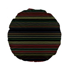 Dark Rust Red And Green Stripes Pattern Standard 15  Premium Flano Round Cushions by SpinnyChairDesigns