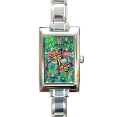 Watercolor Monarch Butterflies Rectangle Italian Charm Watch by SpinnyChairDesigns