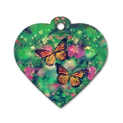 Watercolor Monarch Butterflies Dog Tag Heart (two Sides) by SpinnyChairDesigns