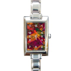 Dragonflies Abstract Colorful Pattern Rectangle Italian Charm Watch by SpinnyChairDesigns