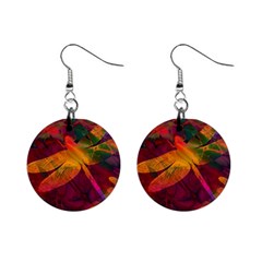 Dragonflies Abstract Colorful Pattern Mini Button Earrings by SpinnyChairDesigns