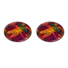 Dragonflies Abstract Colorful Pattern Cufflinks (oval) by SpinnyChairDesigns