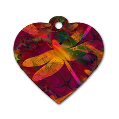 Dragonflies Abstract Colorful Pattern Dog Tag Heart (one Side) by SpinnyChairDesigns