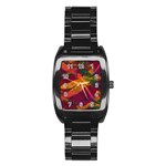 Dragonflies Abstract Colorful Pattern Stainless Steel Barrel Watch Front