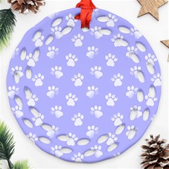 Animal Cat Dog Paw Prints Pattern Round Filigree Ornament (two Sides) by SpinnyChairDesigns