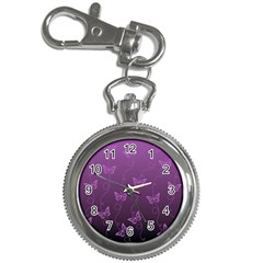 Purple Butterflies Pattern Key Chain Watches by SpinnyChairDesigns