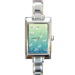 White Butterflies On Blue And Light Green Rectangle Italian Charm Watch by SpinnyChairDesigns