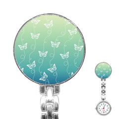 White Butterflies On Blue And Light Green Stainless Steel Nurses Watch by SpinnyChairDesigns