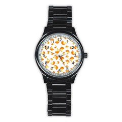 Orange Goldfish Pattern Stainless Steel Round Watch by SpinnyChairDesigns