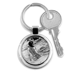 Beauty At The Beach, Bikini Girl Bathing In Bay Key Chain (round) by Casemiro