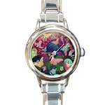 Butterfly Garden Art Round Italian Charm Watch Front