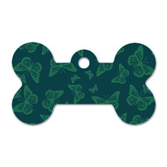 Midnight Green Butterflies Pattern Dog Tag Bone (two Sides) by SpinnyChairDesigns