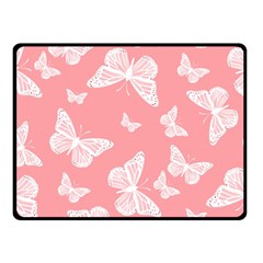 Pink And White Butterflies Double Sided Fleece Blanket (small)  by SpinnyChairDesigns