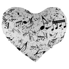 Black And White Music Notes Large 19  Premium Heart Shape Cushions by SpinnyChairDesigns