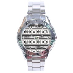 Black And White Aztec Stainless Steel Analogue Watch by tmsartbazaar