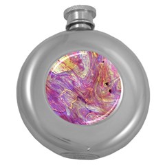 Marbling Abstract Layers Round Hip Flask (5 Oz) by kaleidomarblingart