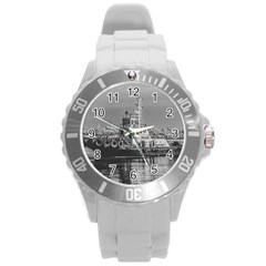 Tugboat At Port, Montevideo, Uruguay Round Plastic Sport Watch (l) by dflcprintsclothing