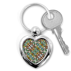 Multicolored Collage Print Pattern Mosaic Key Chain (heart) by dflcprintsclothing