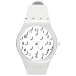 Black And White Cricket Sport Motif Print Pattern Round Plastic Sport Watch (M) Front