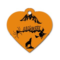 Happy Halloween Scary Funny Spooky Logo Witch On Broom Broomstick Spider Wolf Bat Black 8888 Black A Dog Tag Heart (one Side) by HalloweenParty