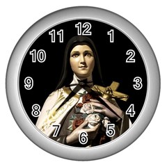 Virgin Mary Sculpture Dark Scene Wall Clock (silver) by dflcprintsclothing