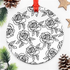 Line Art Black And White Rose Ornament (round) by MintanArt