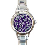 Floral blue pattern  Round Italian Charm Watch Front