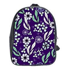 Floral Blue Pattern  School Bag (large) by MintanArt