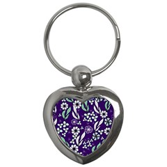 Floral Blue Pattern  Key Chain (heart) by MintanArt