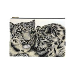 Snow Leopards Love   Cosmetic Bag (large) by ArtByThree