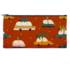 Cute Merry Christmas And Happy New Seamless Pattern With Cars Carrying Christmas Trees Pencil Case by EvgeniiaBychkova