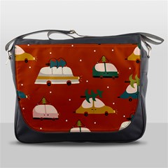 Cute Merry Christmas And Happy New Seamless Pattern With Cars Carrying Christmas Trees Messenger Bag by EvgeniiaBychkova