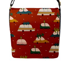 Cute Merry Christmas And Happy New Seamless Pattern With Cars Carrying Christmas Trees Flap Closure Messenger Bag (l) by EvgeniiaBychkova