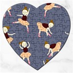 Cute  Pattern With  Dancing Ballerinas On The Blue Background Jigsaw Puzzle (Heart) Front