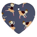 Cute  Pattern With  Dancing Ballerinas On The Blue Background Heart Ornament (Two Sides) Front