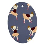 Cute  Pattern With  Dancing Ballerinas On The Blue Background Ornament (Oval) Front