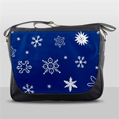 Christmas Seamless Pattern With White Snowflakes On The Blue Background Messenger Bag by EvgeniiaBychkova