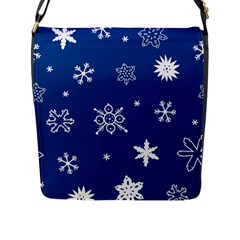 Christmas Seamless Pattern With White Snowflakes On The Blue Background Flap Closure Messenger Bag (l) by EvgeniiaBychkova