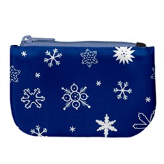 Christmas Seamless Pattern With White Snowflakes On The Blue Background Large Coin Purse by EvgeniiaBychkova