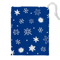 Christmas Seamless Pattern With White Snowflakes On The Blue Background Drawstring Pouch (5xl) by EvgeniiaBychkova