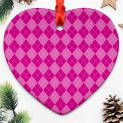 Pink Diamond Pattern Heart Ornament (two Sides) by ArtsyWishy